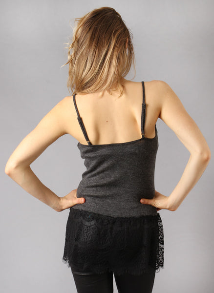 Black Lace Trimmed Knit Tank Top