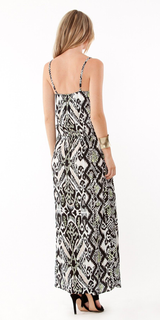 Black And White Printed Crepe Double Slit Maxi Dress