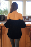 Black Off Shoulder Silk Velvet Top