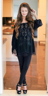 Black Embroidered Crinkle Blouse