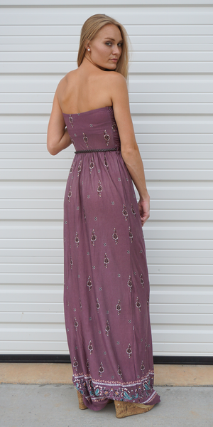 Plum Purple Tube Top Strapless Floral Maxi Dress