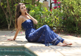 Navy Blue Tube Top Strapless Floral Maxi Dress