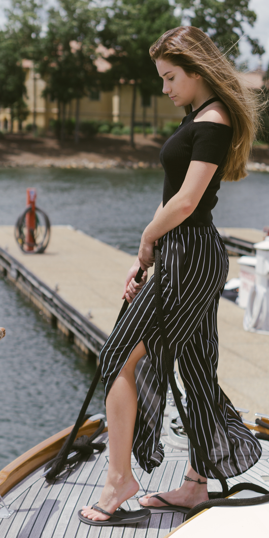 Sheer Black And White Striped Side Slit Pants – Posh At Play