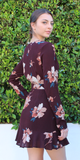 Deep Red Tie Front Floral Dress