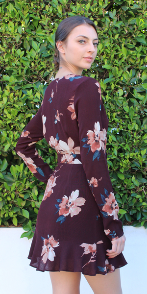 Deep Red Tie Front Floral Dress