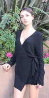 Black Wrap Front Romper Shorts