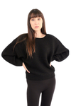 Black Dolman Drop Shoulder Knit Sweater