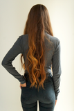 Grey Mock Neck Soft Ribbed Knit Top