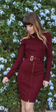 Red Belted Turtleneck Bodycon Dress