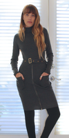 Grey Belted Turtleneck Bodycon Dress