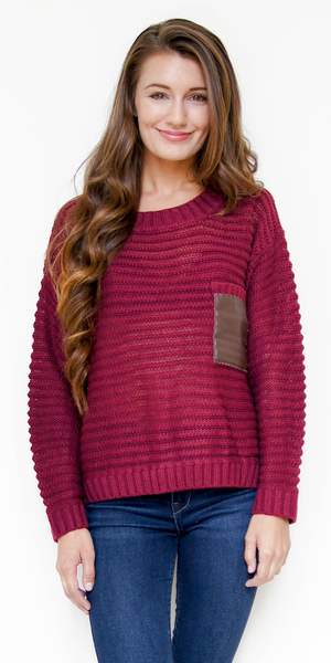 Leather Pocket Knit Sweater