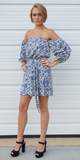 Blue White Off Shoulder Mini Floral Dress
