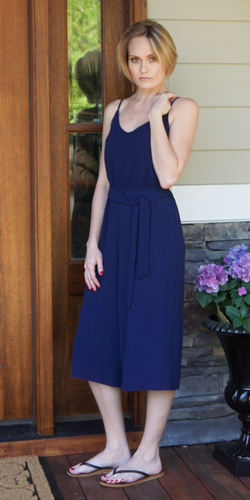 Navy Cropped Wide Leg Jumpsuit