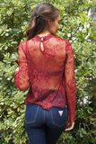 Red Long Sleeve Floral Lace Top