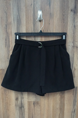 Black High Waisted Pleated Suede Shorts