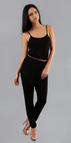 Black Spaghetti Strap Knit Jersey Jumpsuit