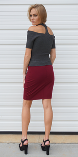 Red Solid Stretch Mini Skirt