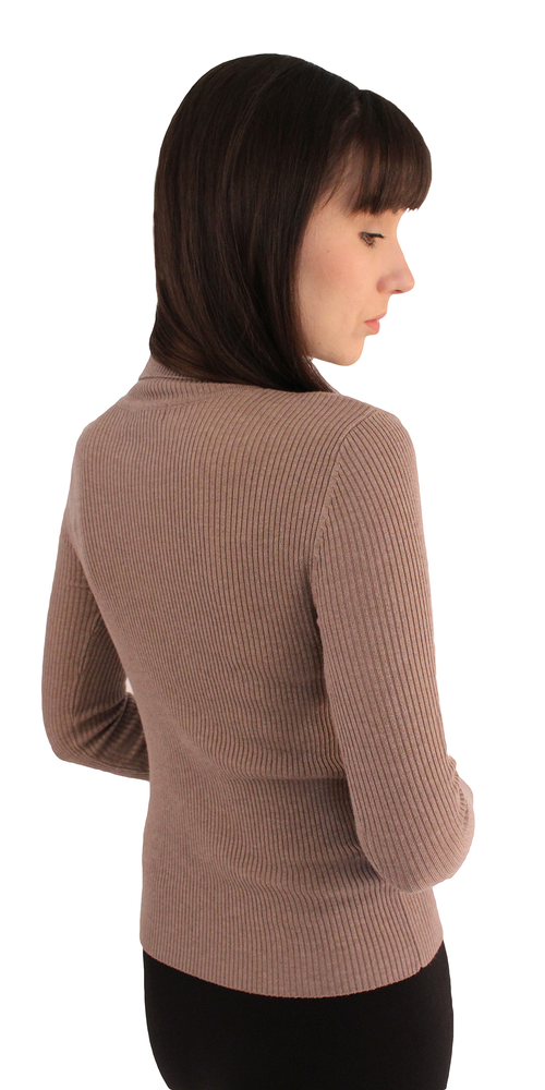 Taupe Long Sleeve Ribbed Knit Turtleneck
