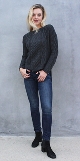 Grey High Low Cable Knit Sweater