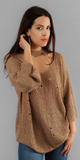 Khaki Beige Distressed Choker Neck Sweater