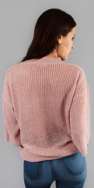 Pink Distressed Choker Neck Sweater