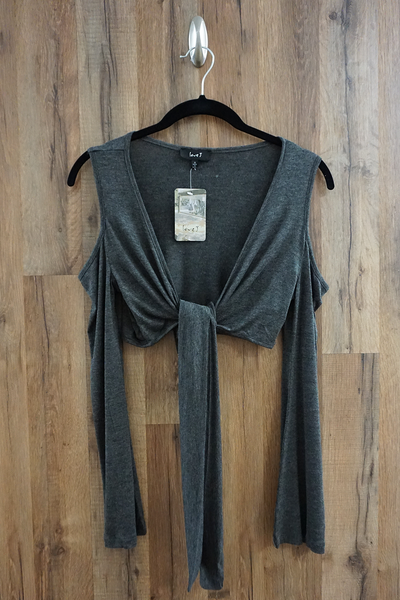 Grey Cold Shoulder Ballet Wrap Top