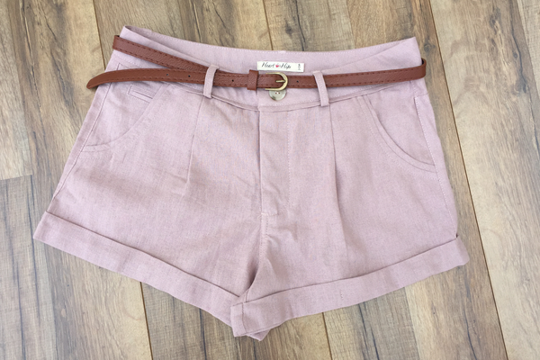 Belted Pink Linen Girlfriend Shorts